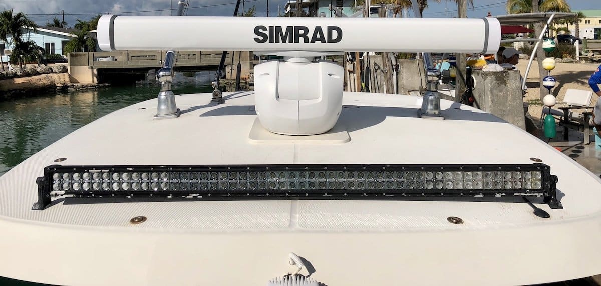Simrad radar. Plus lights for night fishing charters.